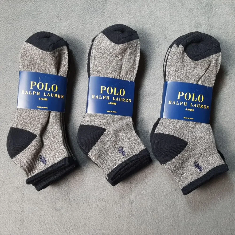 Polo Ralph Lauren Socks Mens Gray 4 Pairs PRL ZP113858PKN 3-PACK BUNDLE!